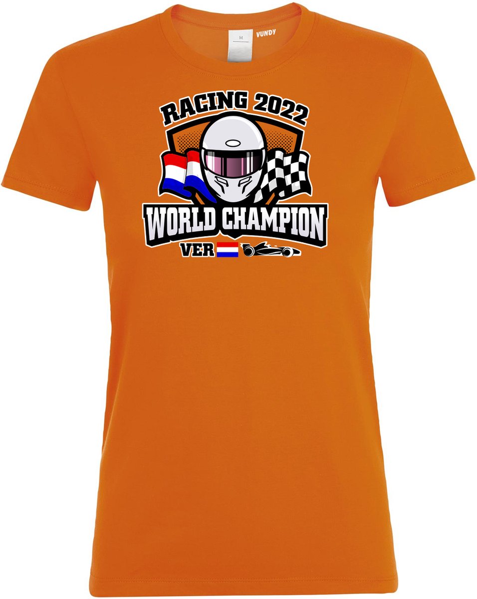 Dames t-shirt helm World Champion Racing  2022 | Max Verstappen / Red Bull Racing / Formule 1 Fan | Wereldkampioen | Oranje | maat XS